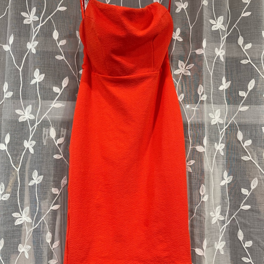 Red strapless dress